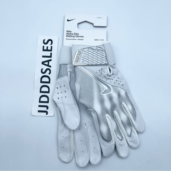 Nike Alpha Elite Baseball Batting Gloves White Platinum Silver FB2310-123 Sz Lrg - Picture 1 of 7